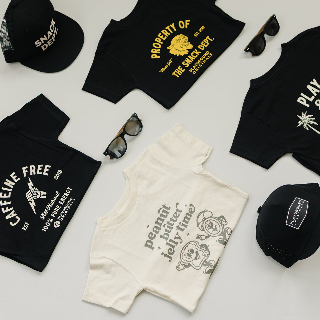 toddler boys t-shirts, hats and sunglasses
